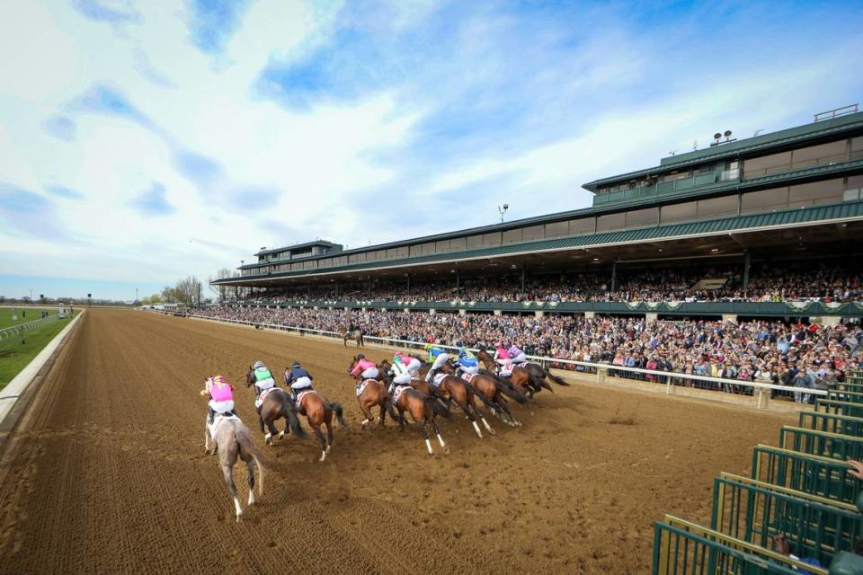 Tapit Trice, with trainer Todd Pletcher and jockey Luis Saez, won last year’s Blue Grass Stakes at Keeneland. Saturday’s race will be the 100th running of the Blue Grass.