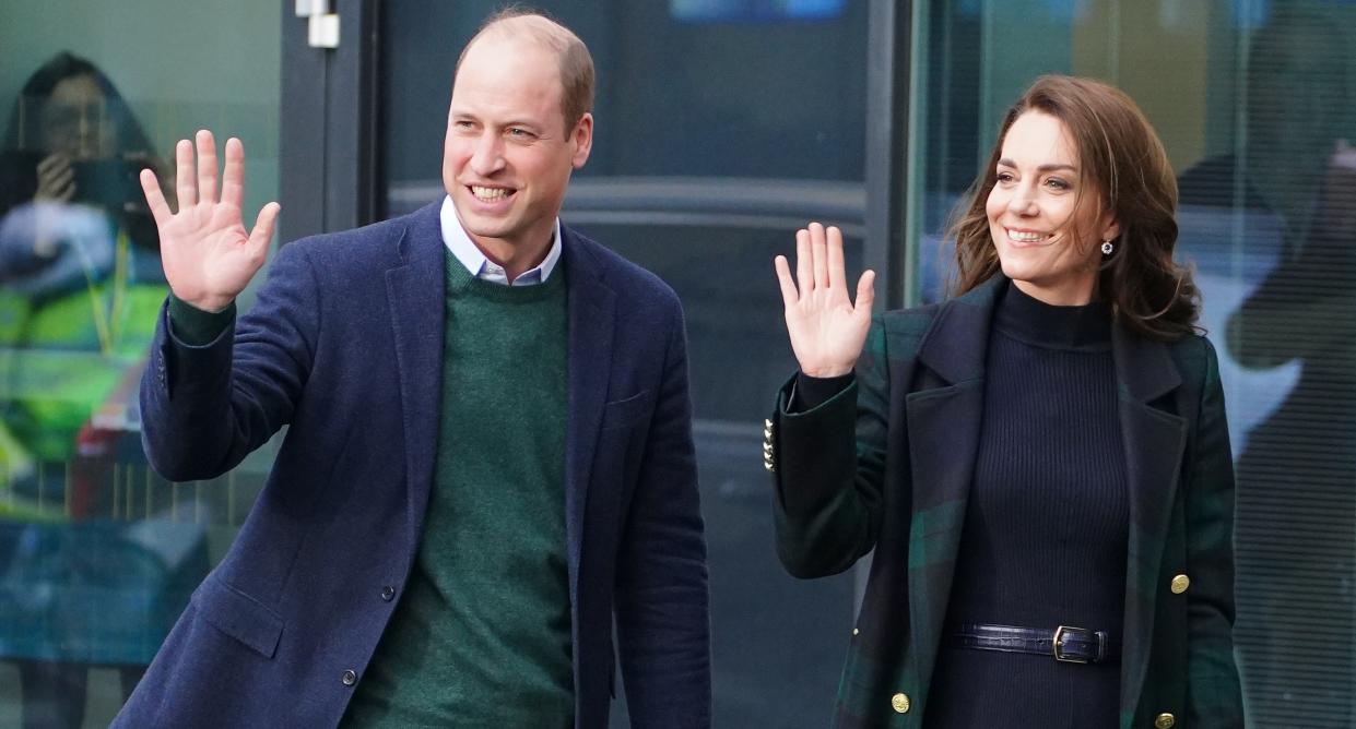 Kate Middleton and Prince William wave to crowds. (Getty Images)