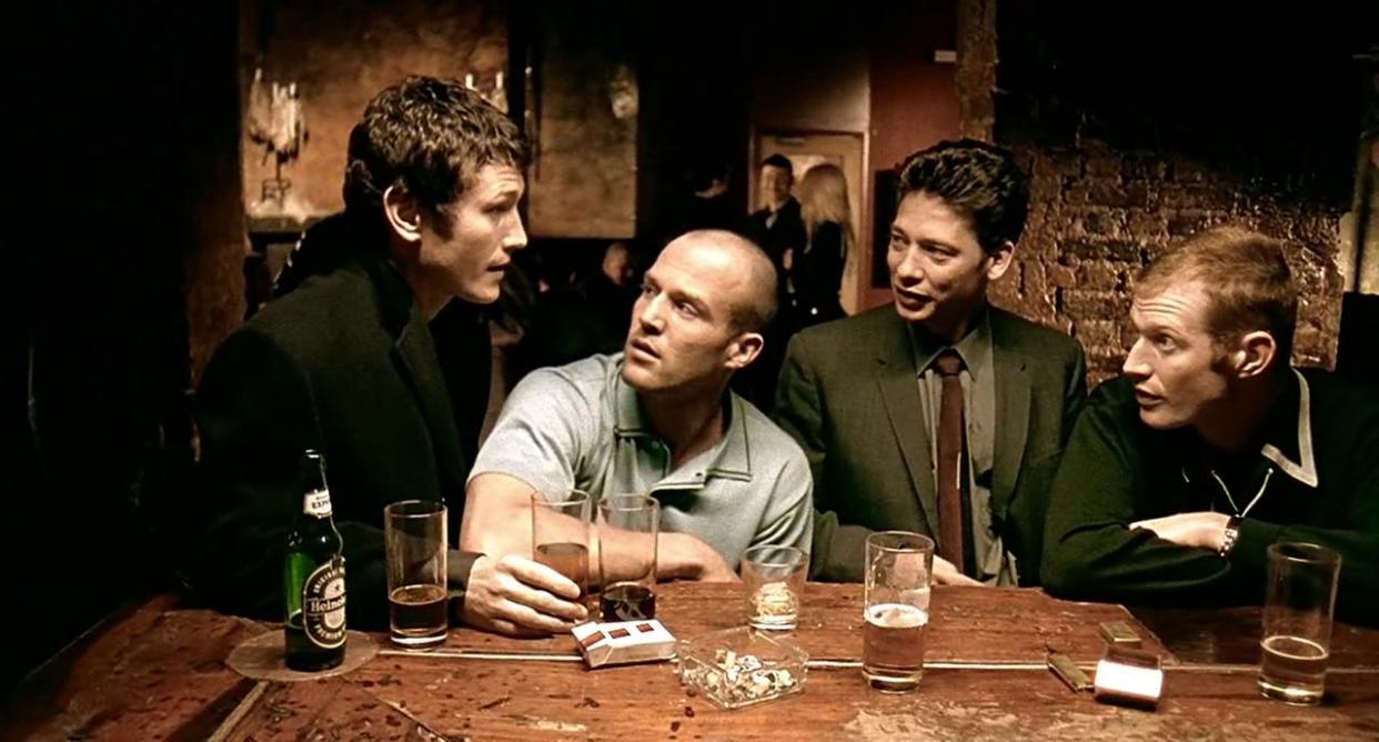 Nick Moran, Jason Statham, Dexter Fletcher and Jason Flemyng in a still from Lock Stock and Two Smoking Barrels (Universal Pictures)