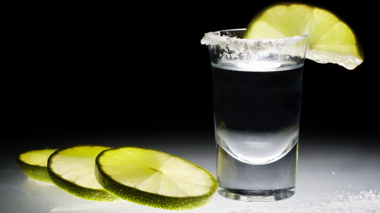 Shot of tequila with lime