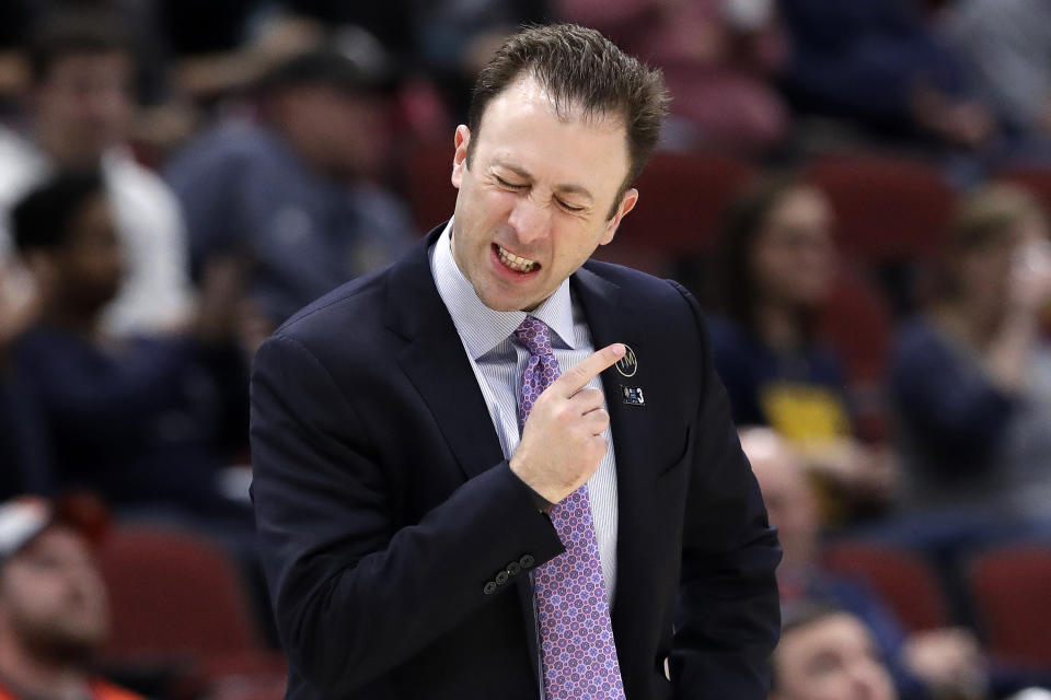 Minnesota head coach Richard Pitino reacts during the second half of an NCAA college basketball game against the Penn State in the second round of the Big Ten Conference tournament, Thursday, March 14, 2019, in Chicago. (AP Photo/Nam Y. Huh)