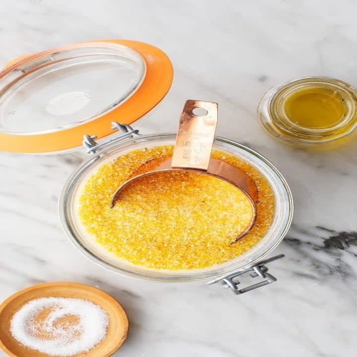 Cornmeal in a glass storage jar