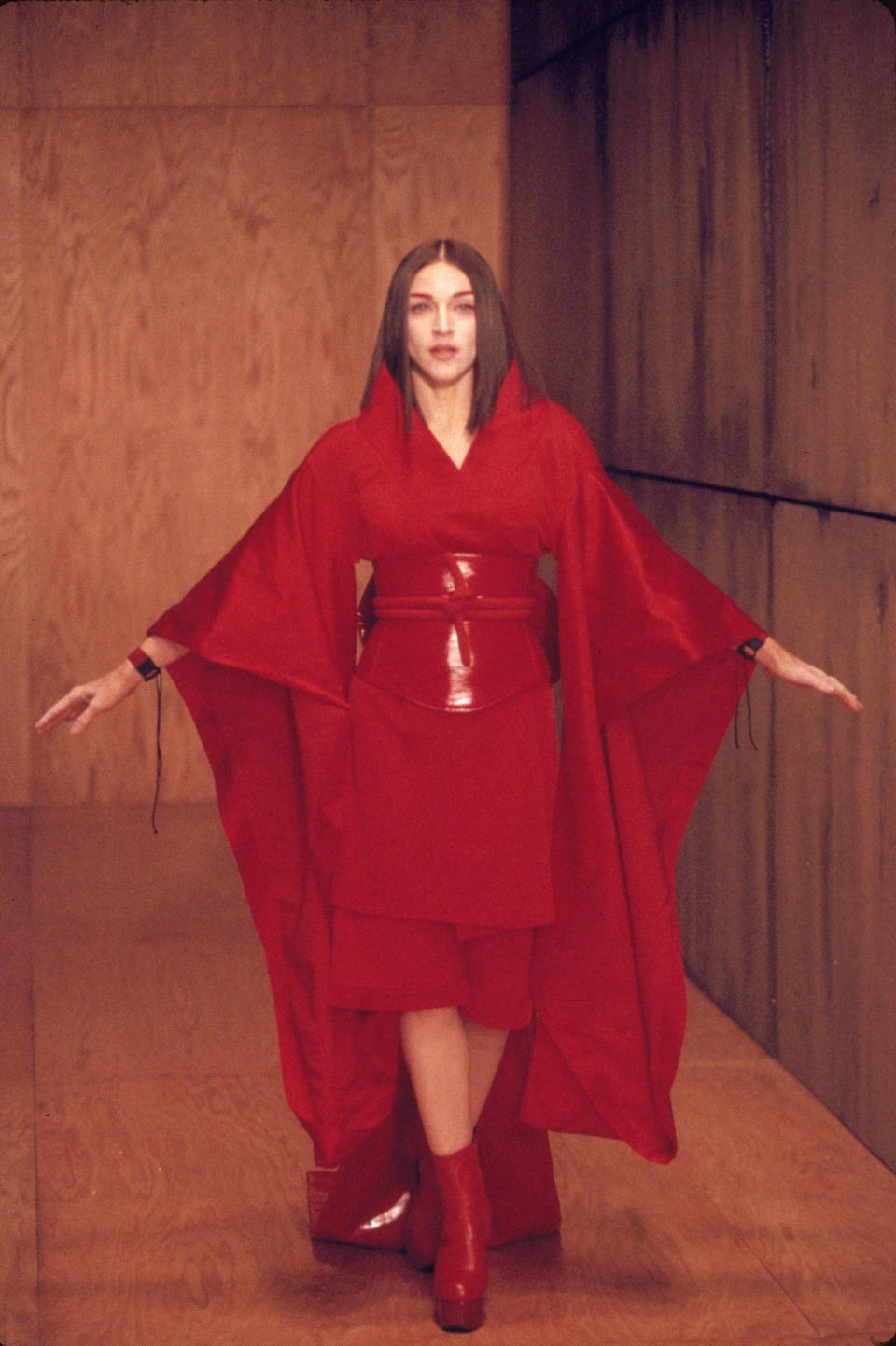 Madonna wore this striking red kimono, another Gaultier creation, for her&nbsp;&ldquo;Nothing Really Matters&rdquo; music video. She took the same ensemble to the stage for her <a href="https://www.youtube.com/watch?v=_13vkCyR0x4" target="_blank" rel="noopener noreferrer">performance at that year&rsquo;s Grammy Awards</a>.