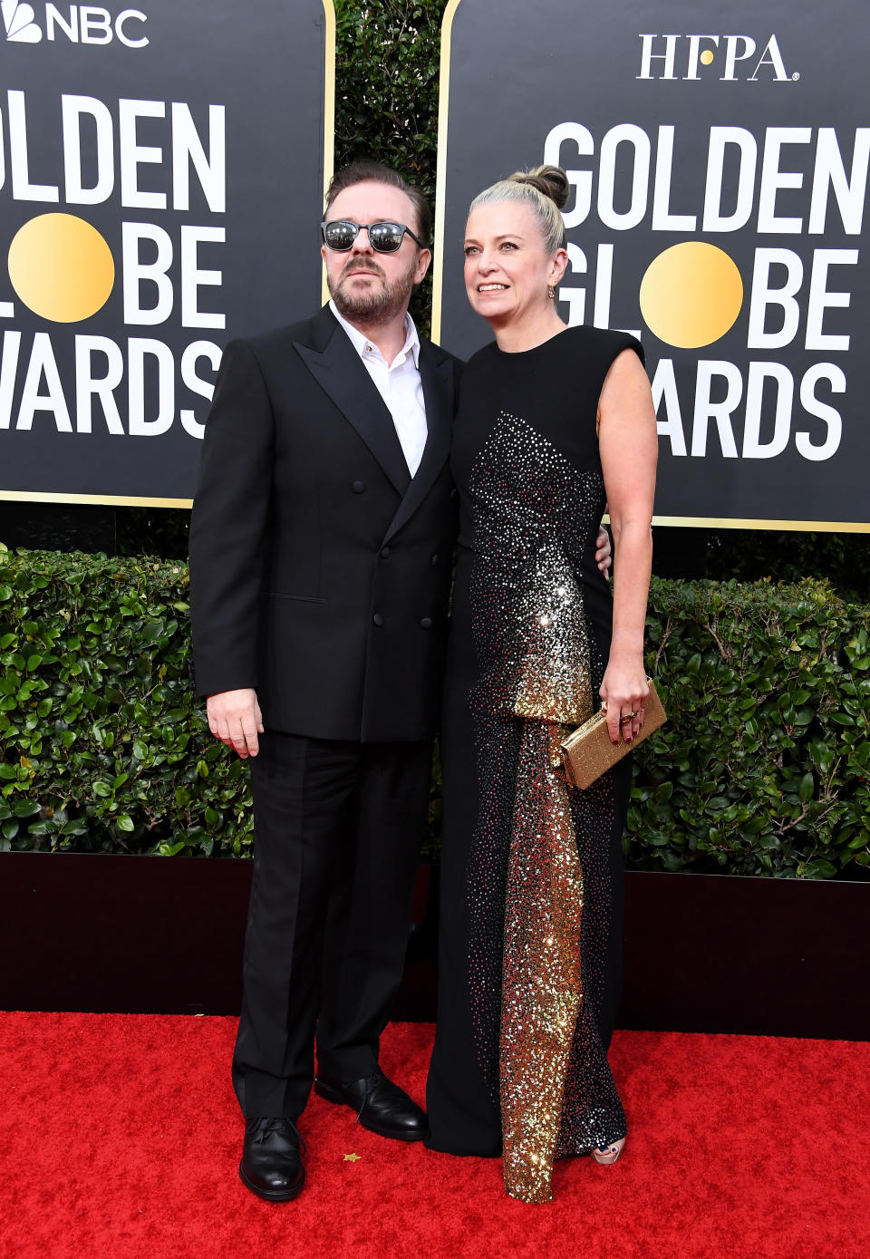 BEVERLY HILLS, CALIFORNIA - JANUARY 05: Ricky Gervais and Jane Fallon attend the 77th Annual Golden Globe Awards at The Beverly Hilton Hotel on January 05, 2020 in Beverly Hills, California. (Photo by Steve Granitz/WireImage)