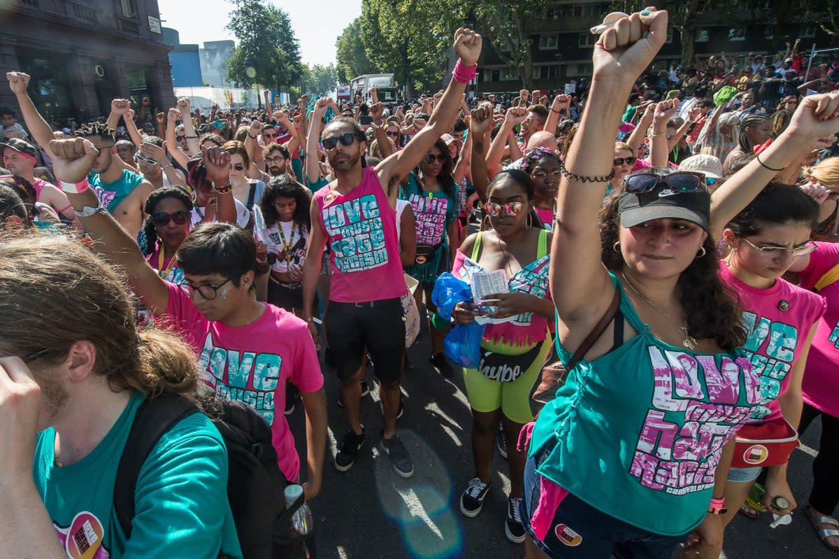 Sound of the resistance: Love Music Hate Racism campaigners at Notting Hill Carnival in 2019  (Guy Smallman)