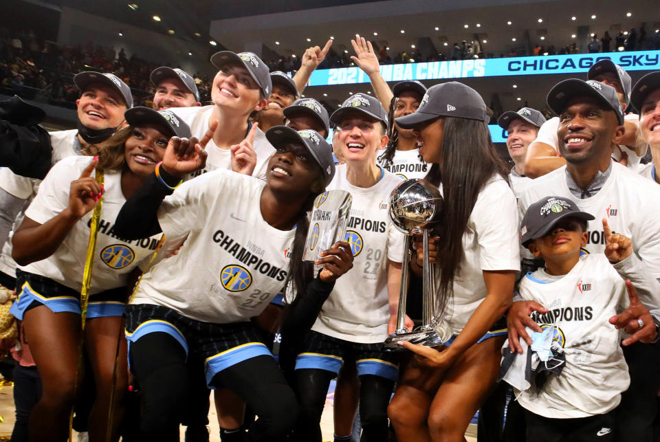 Sky players celebrate championship.