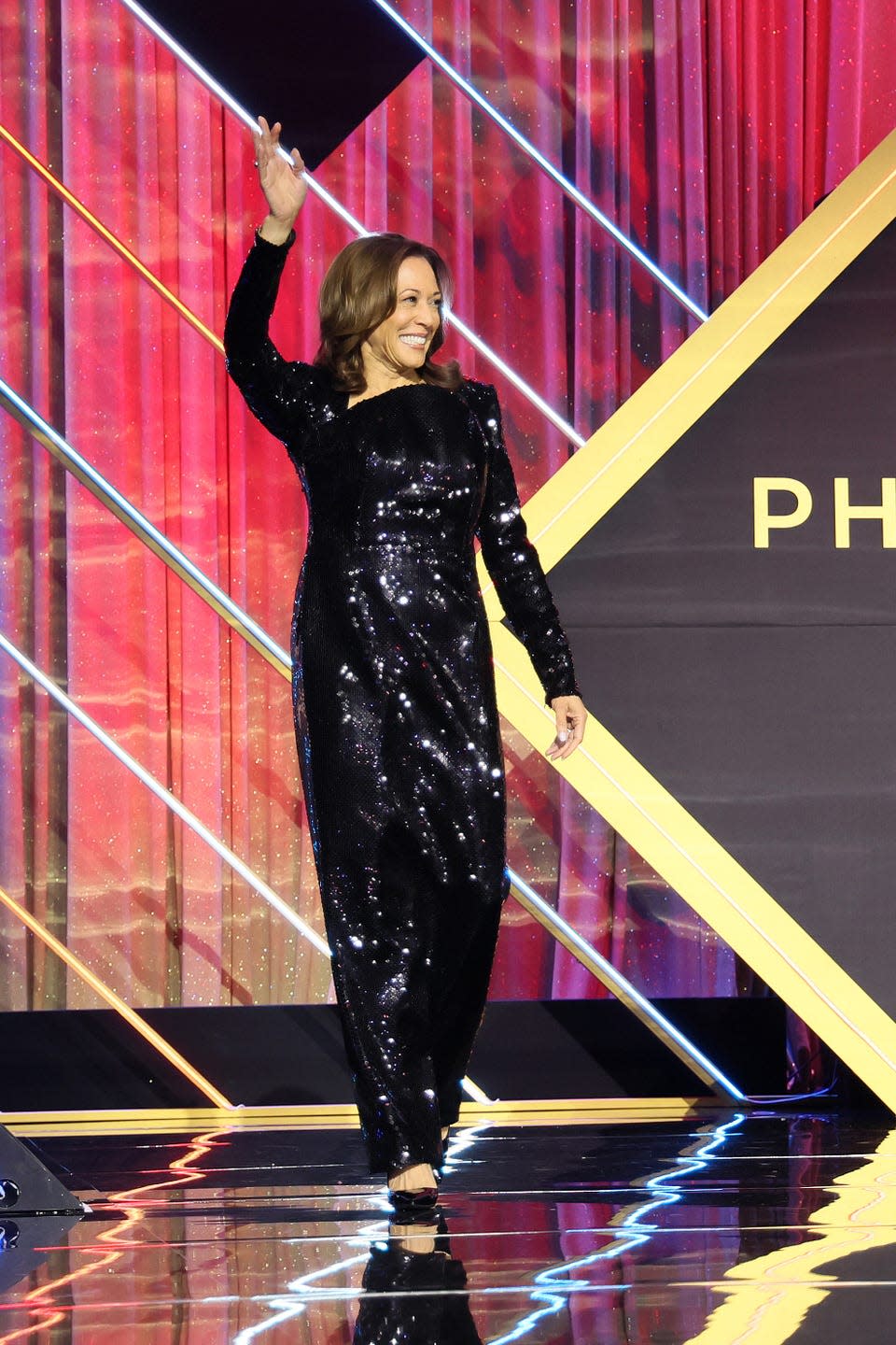 Washington, DC September 14 US Vice President Kamala Harris seen onstage during the Congressional Black Caucus Foundation's 53rd Annual Legislative Conference and Annual Phoenix Awards Dinner at the Walter E Washington Convention Center on September 14, 2024 in Washington, DC Photo by Jemal Countess Getty Images for Congressional Black Caucus Foundation