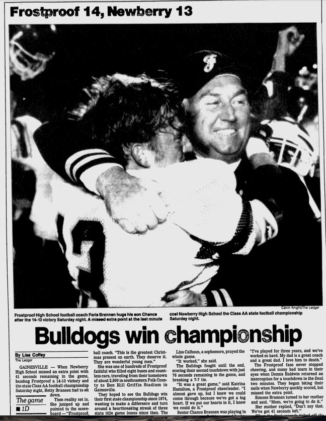 This clip is from the front page of The Ledger on Dec. 13, 1992 after the Bulldogs won the Class 2A state championship.