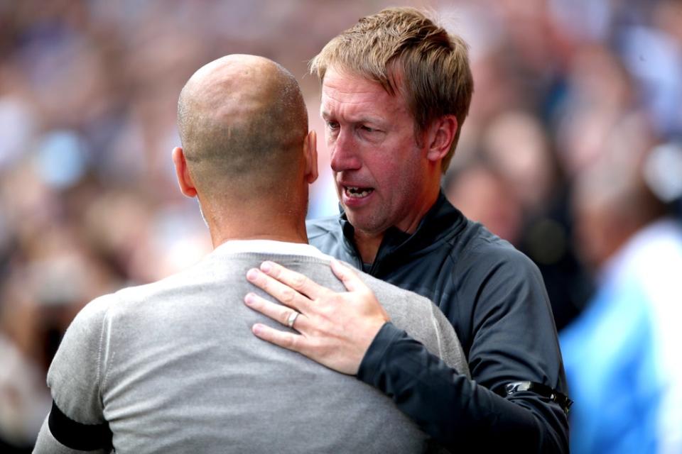 Brighton boss Graham Potter (right) hopes there are no hard feelings between him and Pep Guardiola this weekend (Nick Potts/PA) (PA Archive)