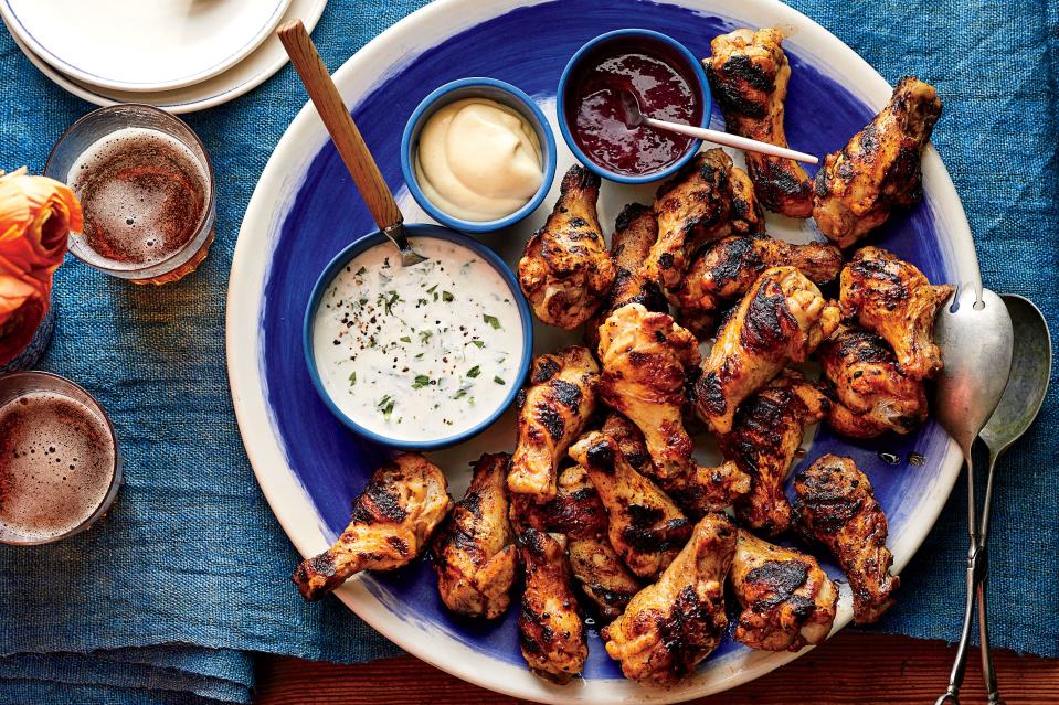 Brined Grilled Chicken with Dipping Sauces