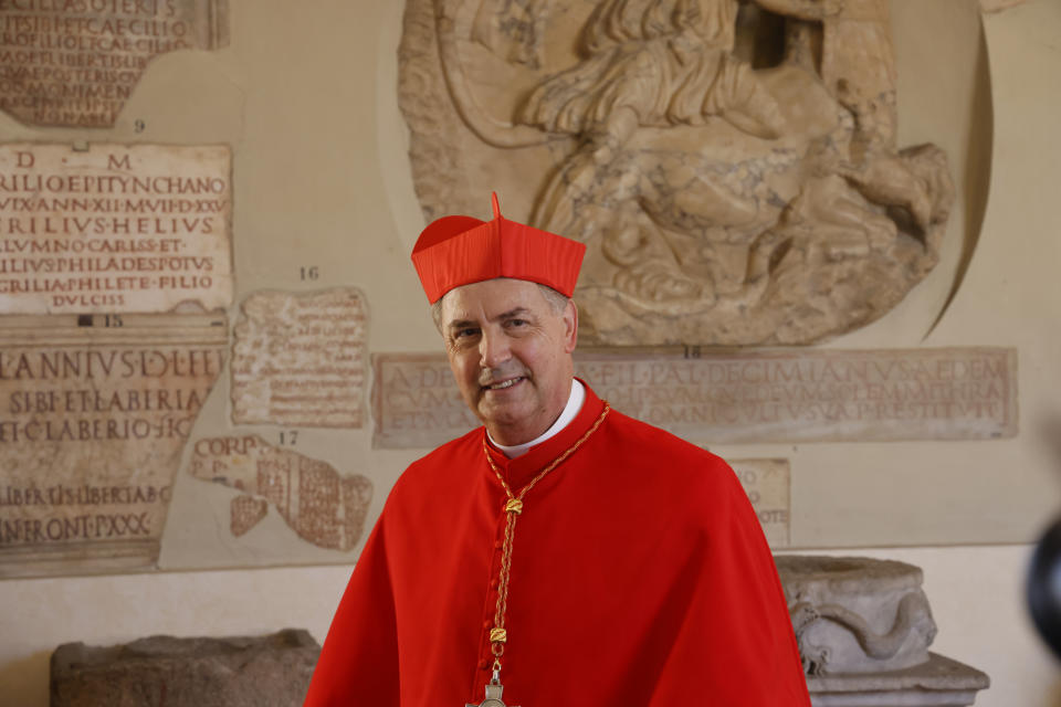 New Cardinal Ángel Fernández Artime, Rector Major of the Salesians, poses for a photo at the end of the consistory where Pope Francis elevated 21 new cardinals in St. Peter's Square at The Vatican, Saturday, Sept. 30, 2023. (AP Photo/Riccardo De Luca)