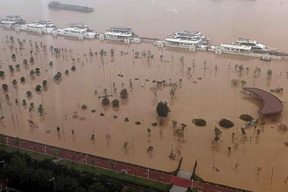 A flooded riverside park along the Beijiang river in Qingyuan city in southern China's Guangdong (Chinatopix)