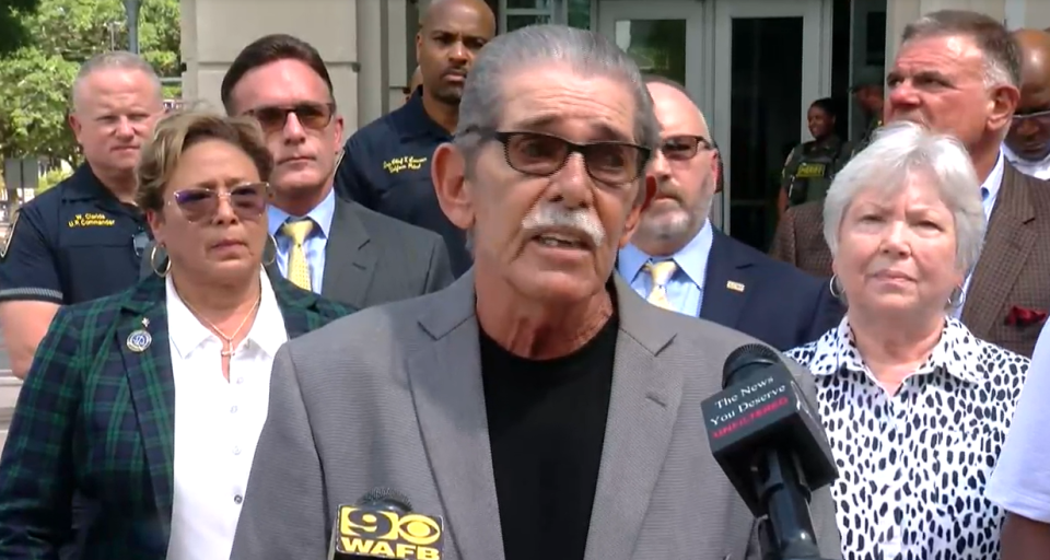 Wayne Guzzardo, the father of slain 27-year-old Stephanie Guzzardo, speaks at a press conference after East Baton Rouge District Attorney Hillar Moore filed an injunction Tuesday, September 12, 2023 to halt clemency hearings for inmates on death row.