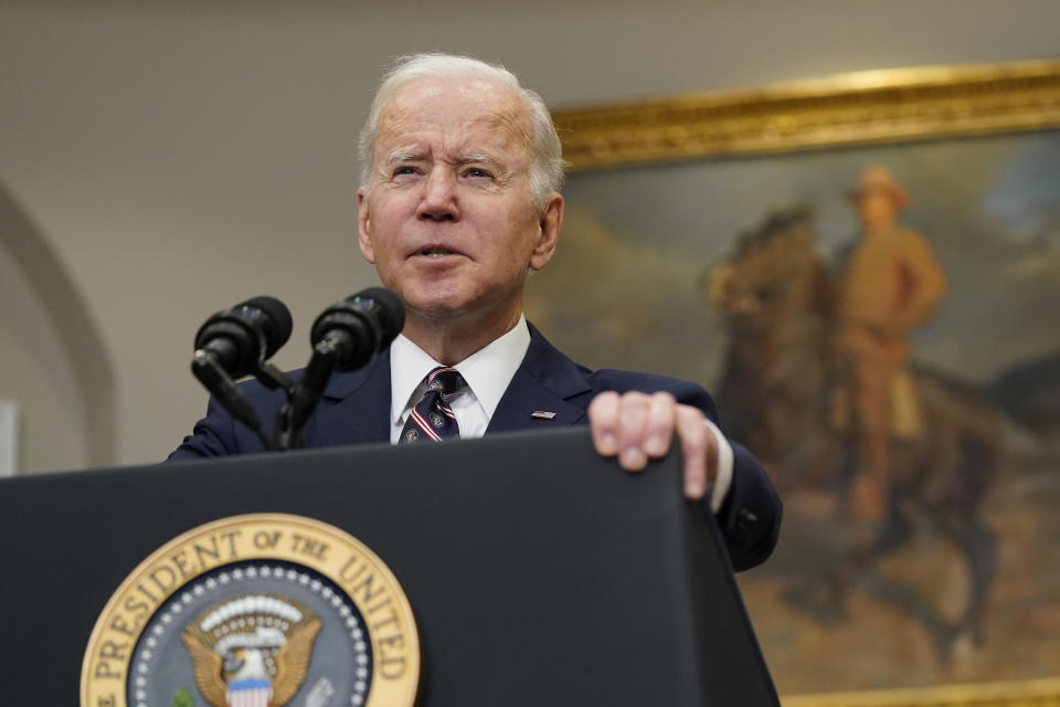 FILE - President Joe Biden speaks in the Roosevelt Room of the White House in Washington. President Joe Biden is confronting no shortage of difficult issues as he travels to New York this week for the annual gathering of world leaders at the U.N. General Assembly. The Russian war in Ukraine is at a critical juncture. European fears that a recession could be just around the corner are heightened. Administration concerns grow by the day that time is running short to revive the Iran nuclear deal and over China's saber-rattling on Taiwan. (AP Photo/Patrick Semansky, File)