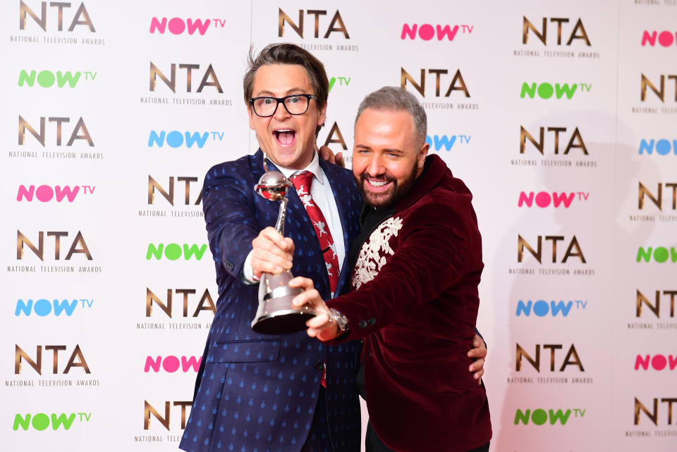 Chris Steed and Stephen Webb from ‘GoggleBox’ after their National Television Awards win last year (PA)