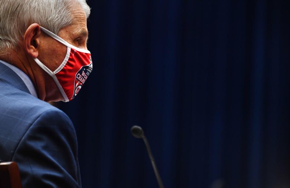 Dr. Anthony Fauci, director of the National Institute for Allergy and Infectious Diseases, testifies before a House Subcommittee on the Coronavirus Crisis hearing on a national plan to contain the COVID-19 pandemic, on Capitol Hill in Washington, D.C., July 31, 2020.