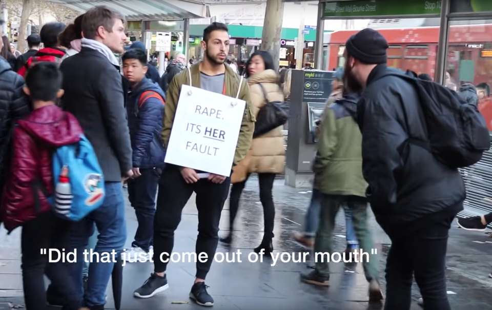 The man was standing on a busy street lined with shops in Melbourne. Photo: Youtube/Ari B.