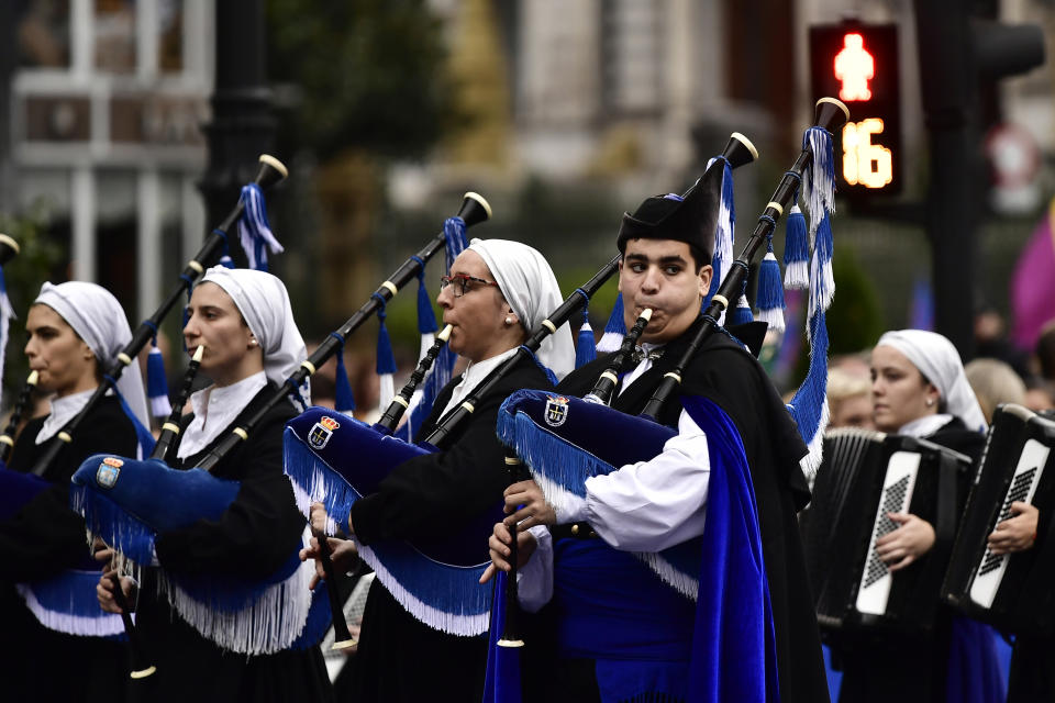 Musicians perform before the 2022 Princess of Asturias Awards ceremony in Oviedo, northern Spain, Friday, Oct. 28, 2022. The awards, named after the heir to the Spanish throne, are among the most important in the Spanish-speaking world. (AP Photo/Alvaro Barrientos)