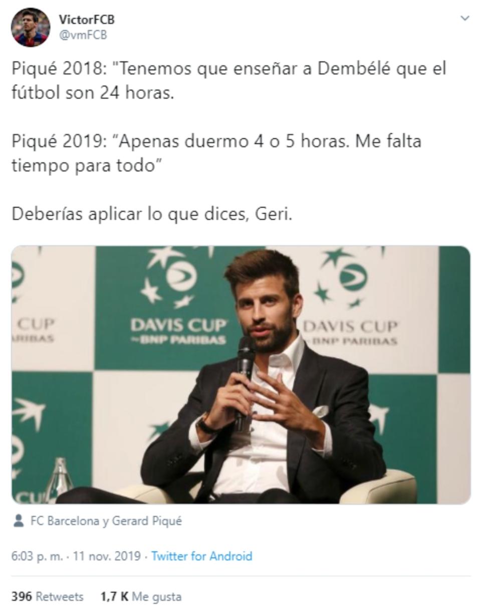 Los culés estallan contra Piqué después de que reconozca que solo duerme cuatro o cinco horas al día