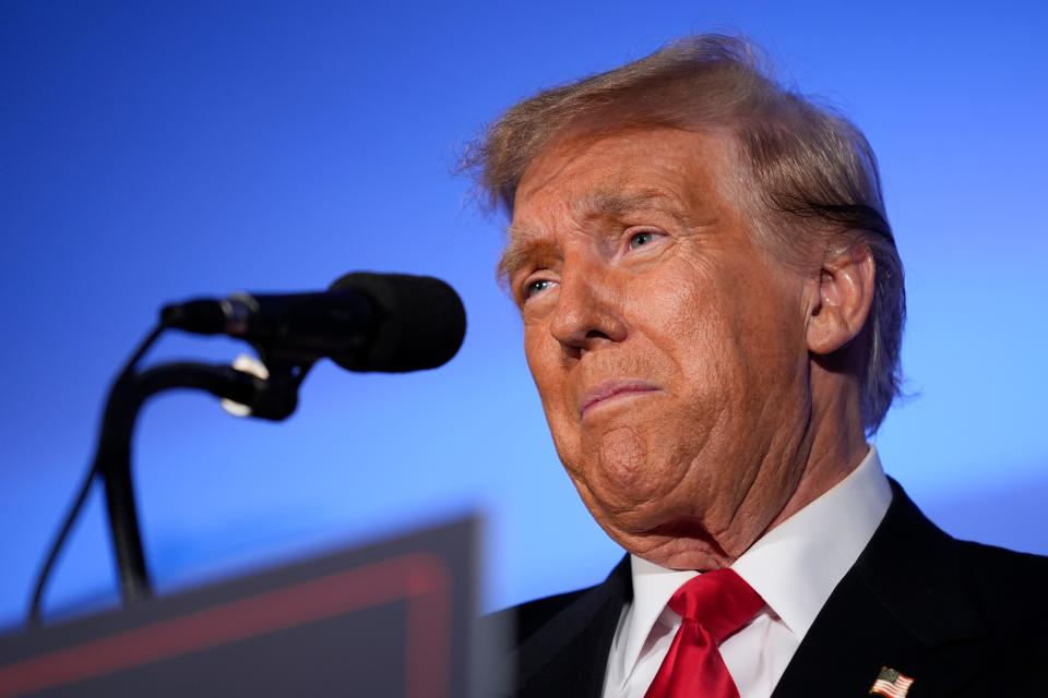 Republican presidential candidate former President Donald Trump speaks at a campaign event in Portsmouth, N.H., Wednesday, Jan. 17, 2024.