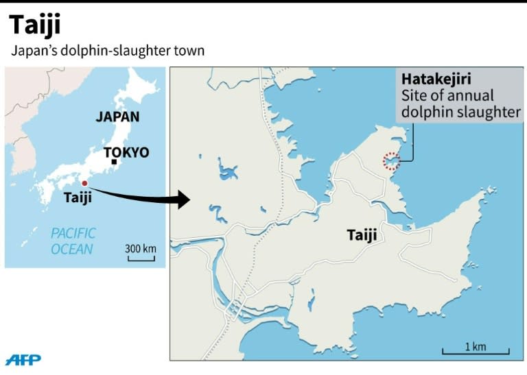 Map of Japan locating the dolphin-slaughter town of Taiji. Japanese fisherman on Friday killed the first dolphins of the season