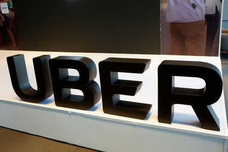 The logo of Uber is pictured during the presentation of their new security measures in Mexico City, Mexico April 10, 2018. REUTERS/Ginnette Riquelme