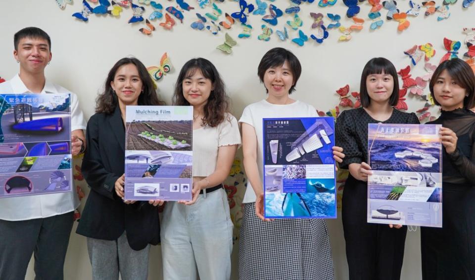 朝陽科大工設系學生獲獎作品，利用仿生設計解決碳排放對環境造成的影響，表現十分亮眼。（記者黃俊昇攝）