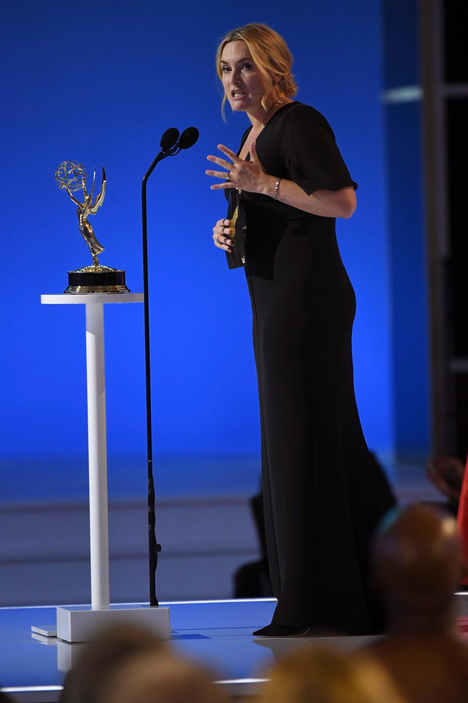 Kate Winslet accepts the award for outstanding lead actress in a limited or anthology series or movie for "Mare of Easttown."