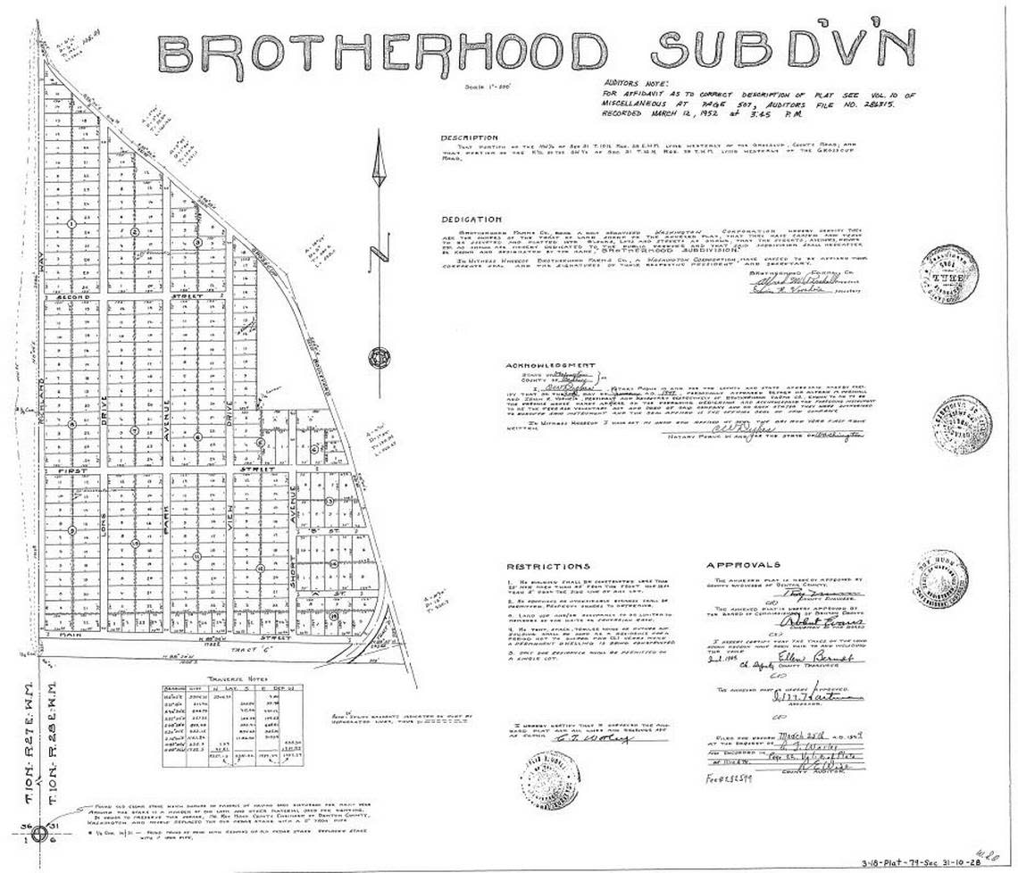 The Brotherhood subdivision in West Richland, platted for about 260 parcels in 1949, restricts land use and occupancy to “members of the white or Caucasian race.” The neighborhood built there currently surrounds Glenn Memorial Park. 