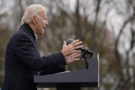 FILE - In this Dec. 15, 2020, file photo President-elect Joe Biden speaks at a drive-in rally for Georgia Democratic candidates for U.S. Senate Raphael Warnock and Jon Ossoff in Atlanta. (AP Photo/Patrick Semansky, File)