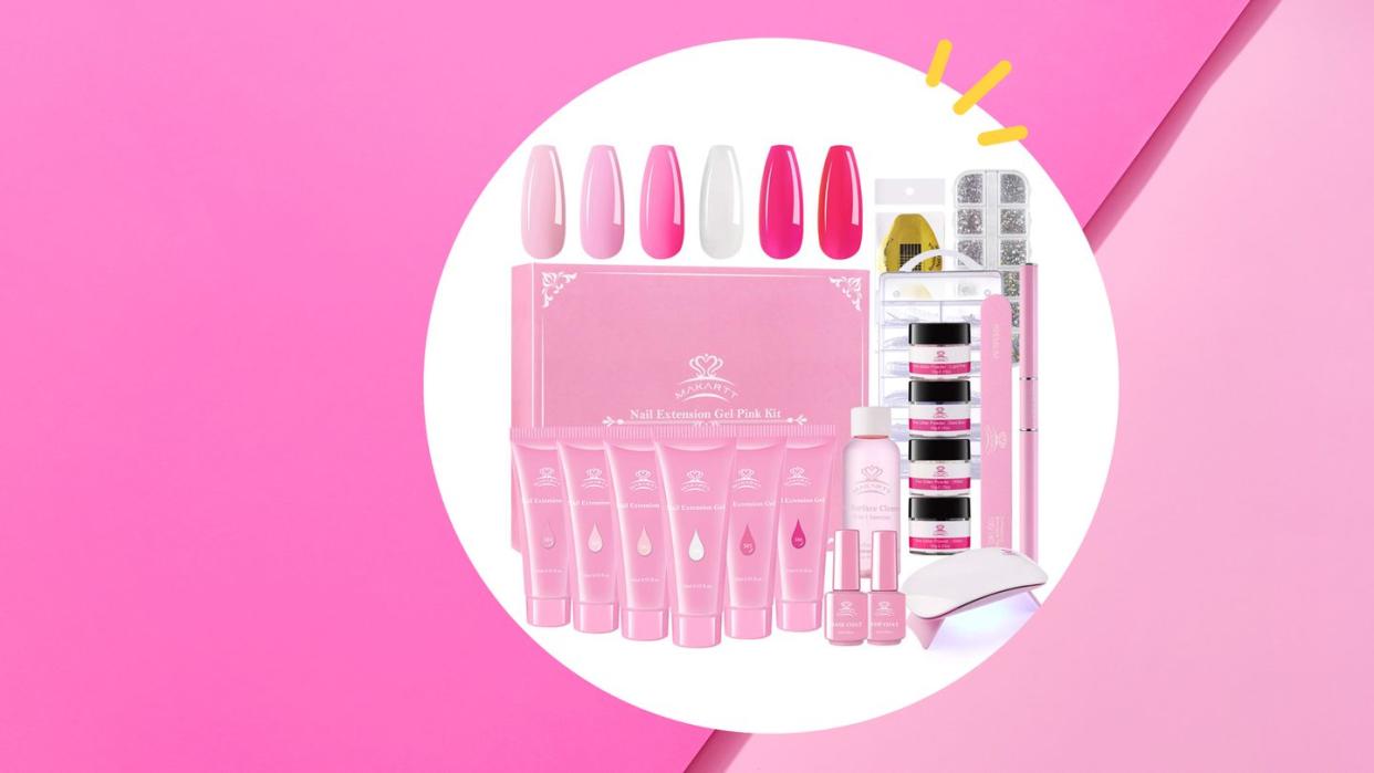 polygel nail kit in pink