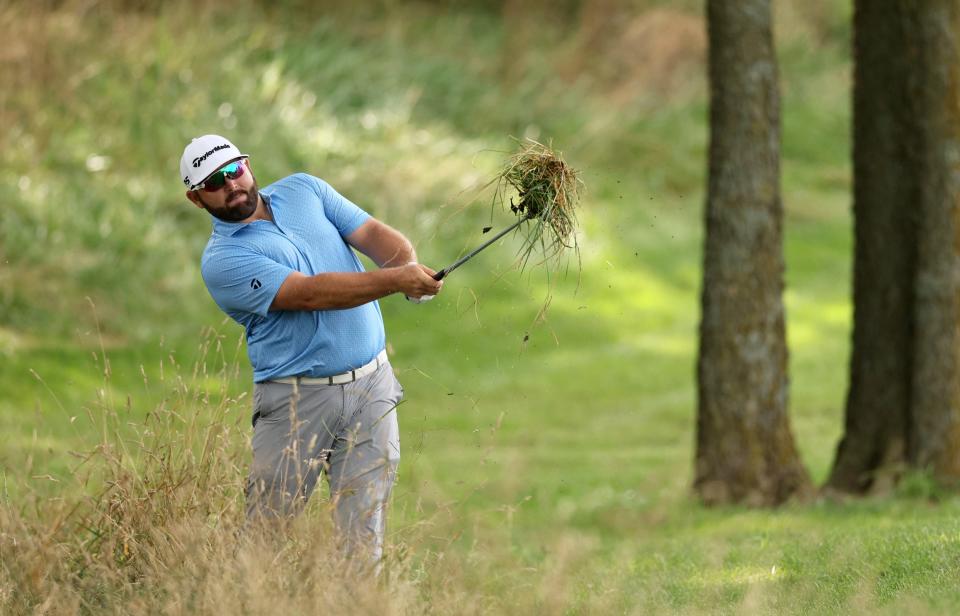 NICHOLASVILLE, KENTUCKY - JULY 13: Jesse Massie of the United States plays a second shot on the 11th hole during the first round of the Barbasol Championship at Keene Trace Golf Club on July 13, 2023 in United States. (Photo by Andy Lyons/Getty Images)