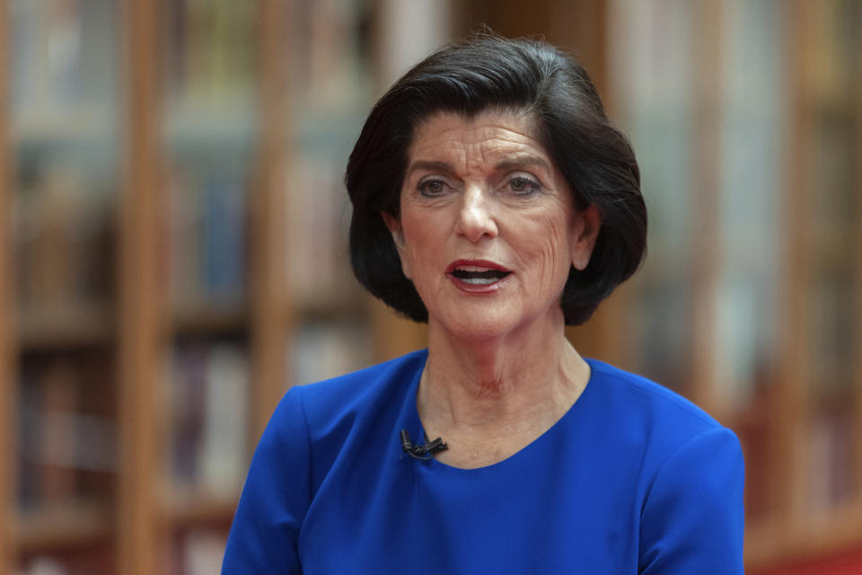 Luci Baines Johnson recounts stories of her father President Lyndon B. Johnson at the LBJ Presidential Library, May 16, 2023, in Austin, Texas. Johnson watched her father sign the Voting Rights Act in 1965, and recalls asking him why the ceremony was in the U.S. Capitol instead of the White House. She said personal relationships and events in her father's life influenced his thinking on civil rights and voting rights, as well as many of the social programs he helped established.(AP Photo/Stephen Spillman)