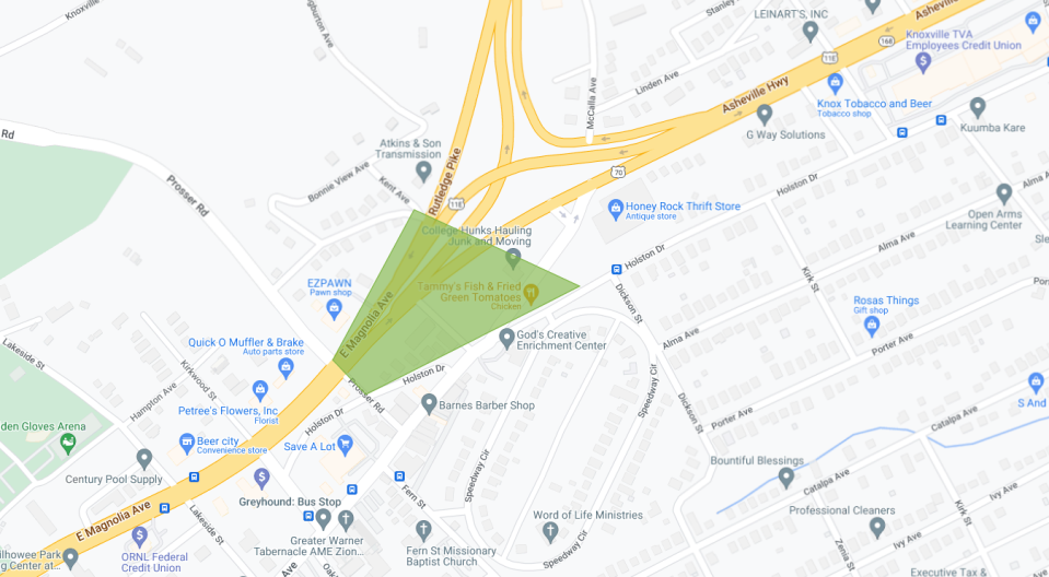 The highlighted area shows the intersection of the three major roads and where improvements will be made.