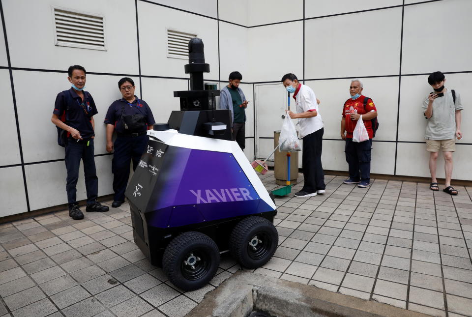 Autonomous robot Xavier patrols a neighbourhood mall to detect 