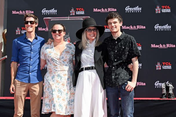 PHOTO: Jordan White, Dexter Keaton, Diane Keaton, and Duke Keaton attend the ceremony honoring Diane Keaton with a Hand and Footprint Ceremony at TCL Chinese Theatre on Aug. 11, 2022 in Hollywood, Calif. (Axelle/bauer-griffin/FilmMagic/Getty Images)