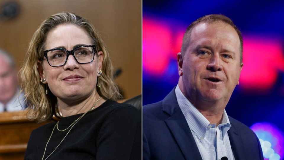 Senators Kyrsten Sinema (left) and Eric Schmitt implored the FAA associate administrator in a letter to “act now” to eliminate red tape and reduce delays in processing launch and return to Earth licenses. - Al Drago/Bloomberg/Getty Images; Eva Marie Uzcategui/Bloomberg/Getty Images