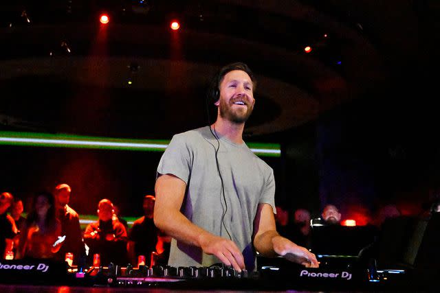 <p>David Becker/Getty</p> Calvin Harris performs in Las Vegas on Feb. 9, 2024