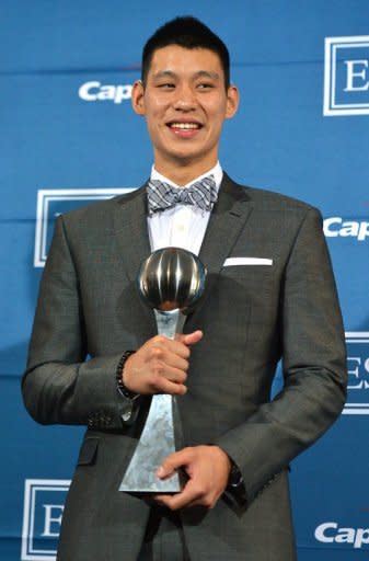 Jeremy Lin, seen here posing with the 'Best Breakthrough Athlete' award, in the press room during the 2012 ESPY Awards at Nokia Theatre L.A. Live, on July 11, in Los Angeles, California