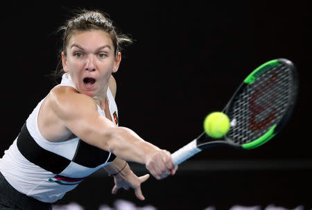 Tennis - Australian Open - Second Round - Melbourne Park, Melbourne, Australia, January 17, 2019. Romania's Simona Halep in action during the match against Sofia Kenin of the U.S. REUTERS/Lucy Nicholson