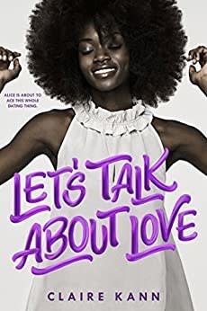 The white book cover of  Let's Talk About Love has a black woman dancing in a white dress.