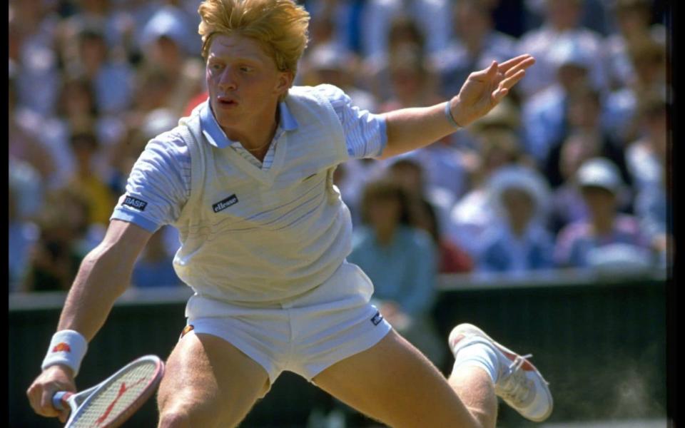 Boris Becker plays a backhand volley in 1985 - Getty Images 