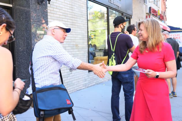 Kathryn Garcia campaigns on Manhattan's Upper West Side on Wednesday. It is unclear whether Garcia has enough support in working-class Black and Latino communities to win. (Photo: Michael M. Santiago/Getty Images)