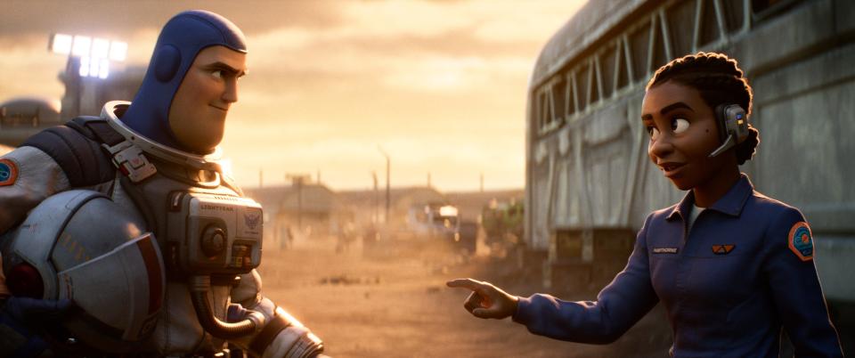 The friendship between Buzz Lightyear (voiced by Chris Evans) and his commander Alisha Hawthorne (Uzo Aduba) is at the heart of "Lightyear."