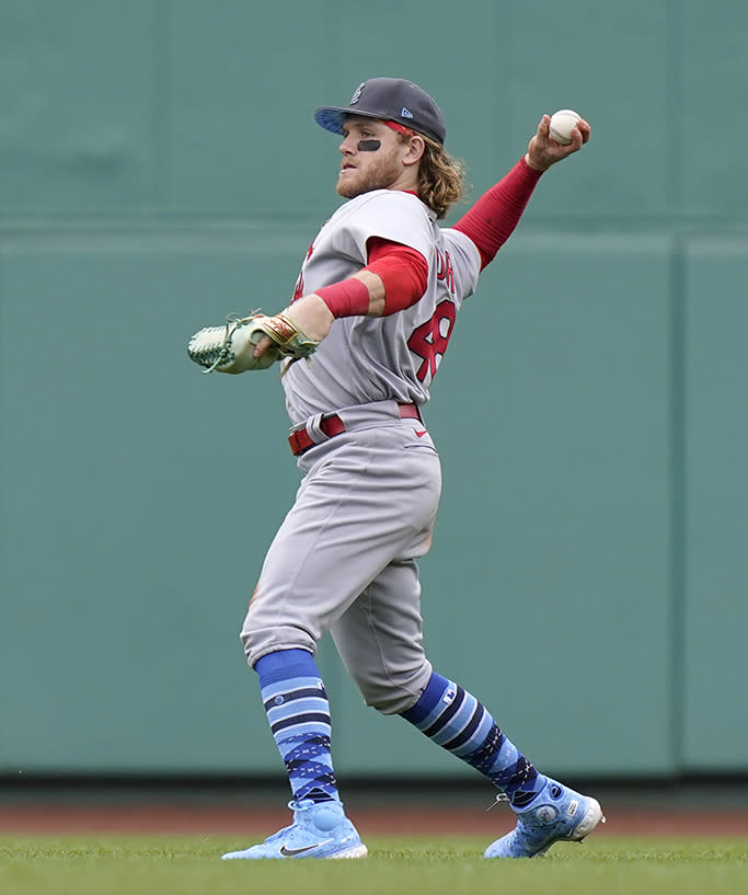 St. Louis Cardinals’ Harrison Bader (48) fields the ball in the fifth inning of a baseball game against the Boston Red Sox, Sunday, June 19. - Credit: AP