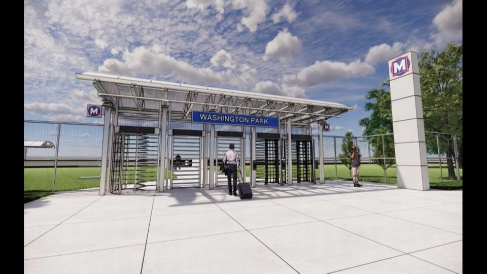 This is an artist’s rendering of the new security gate and 8-foot fencing planned for area MetroLink stations. The first four stations to get the renovations are Washington Park, Jackie Joyner-Kersee, Emerson Park and College in the metro-east as part of the “secure platform plan.”