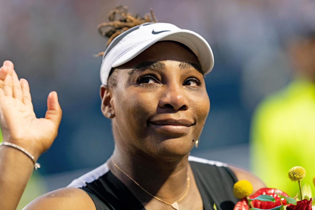 Serena Williams reacts after her National Bank Open tennis tournament second round match on August 10, 2022, at Sobeys Stadium in Toronto, ON, Canada.