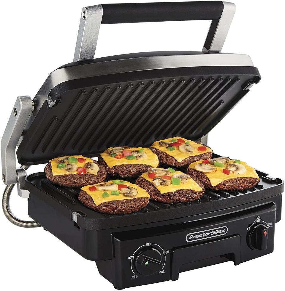 This 5-in-1 indoor grill can do just about anything. With reversible plates, it can turn into either a grill or a griddle. You can make sure the temperature's right since it has illuminated indicator lights. And you can choose between low and high temperatures, too. <a href="https://amzn.to/2YFxUi3" target="_blank" rel="noopener noreferrer">Find it for $65 at Amazon</a>.