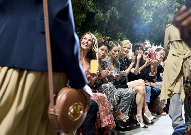 Sutton Foster (center) next to (left to right) Yalitza Aparicio, Kate Hudson, Nicole Kidman, Inez van Lamsweerde, Karen Elson and Derek Blasberg at the Michael Kors Collection Spring 2020 runway show at New York Fashion Week. Photo: Dimitrios Kambouris/Getty Images for Michael Kors