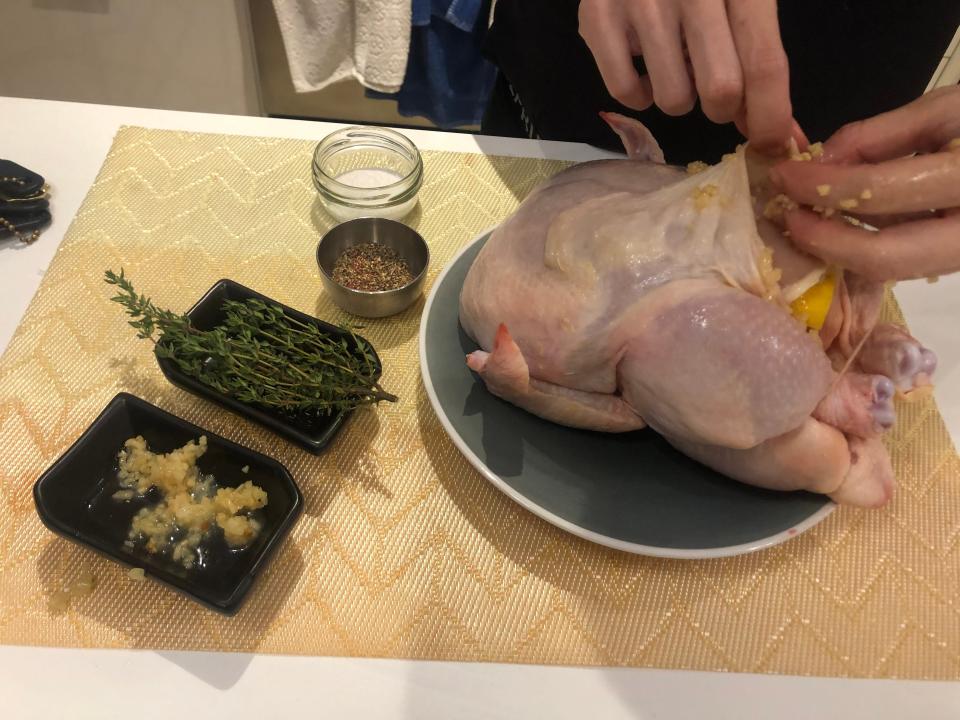 stuffing the chicken cavity